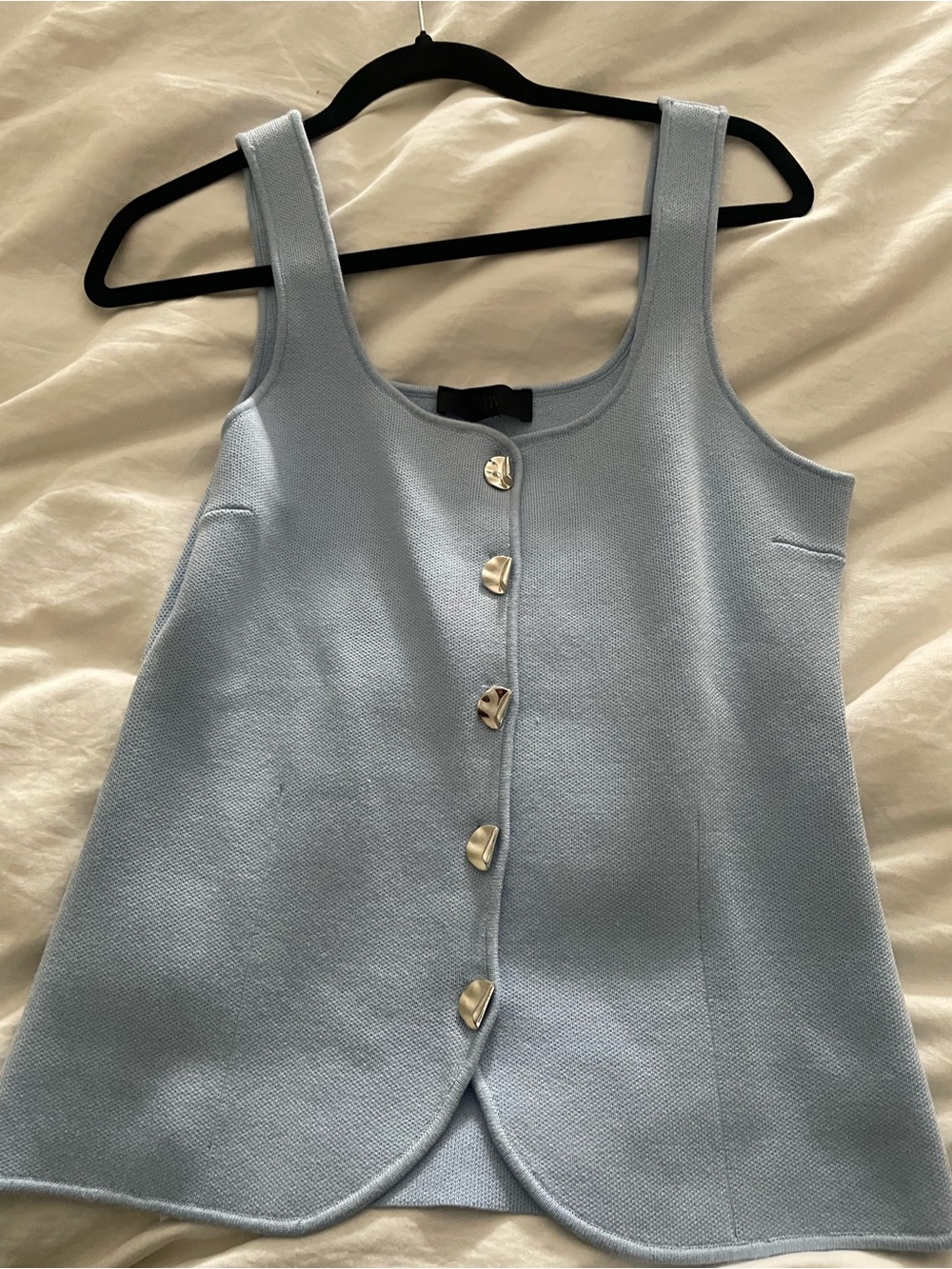 Zara light Blue Tank Top with Sculpted Buttons